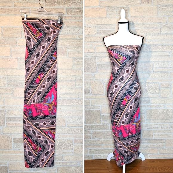 Hale Bob Dresses & Skirts - HALE BOB 100% SILK TUBE DRESS SHEATH BUILT IN BRA MAXI STRAPLESS GRAPHIC PAISLEY